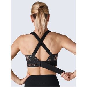 SHEFIT Flex Sports Bra | Size Luxe | Black & Rose Gold Splatter Accents